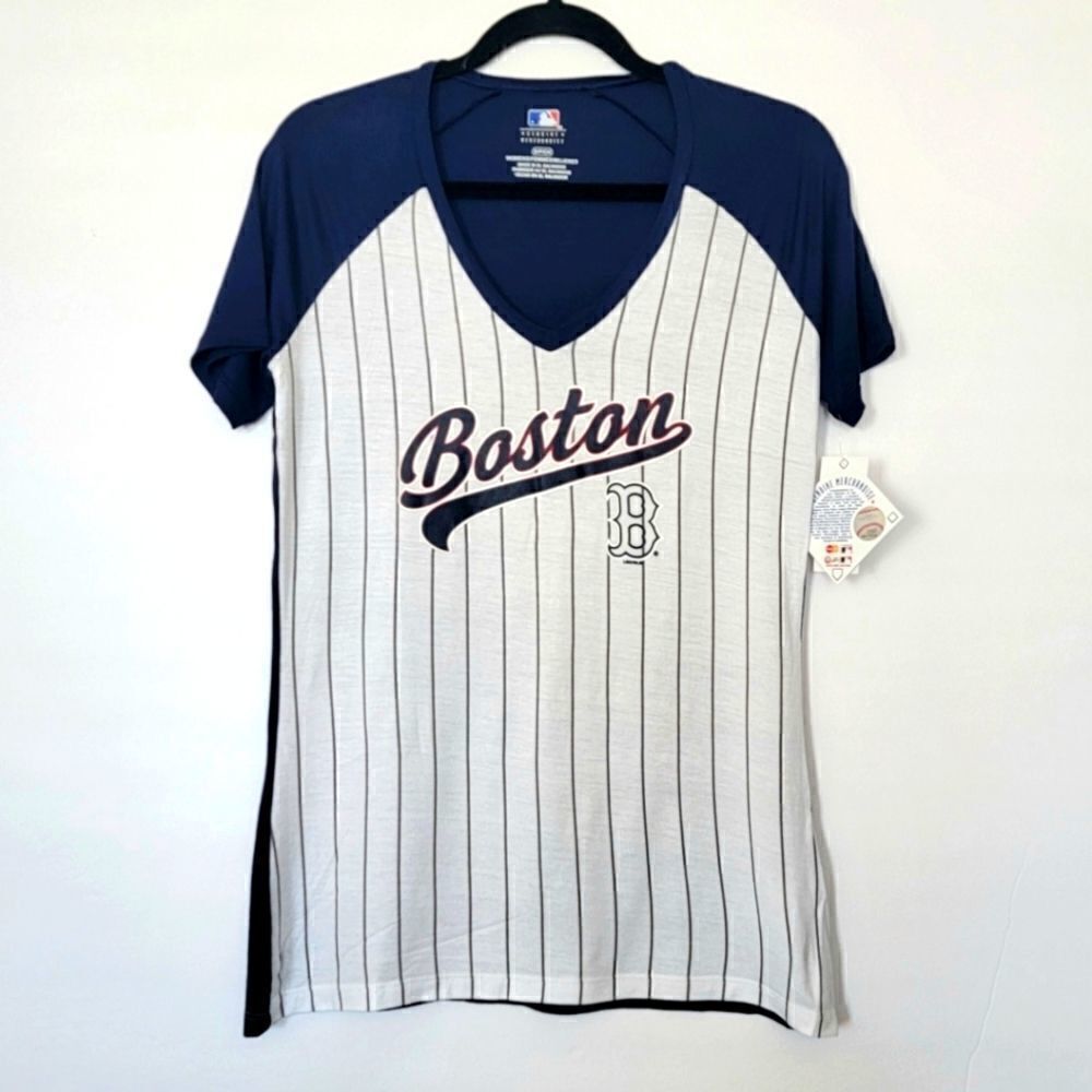 Women's Boston Red‎ Sox Pinstriped V-neck t-shirt S, M, L
